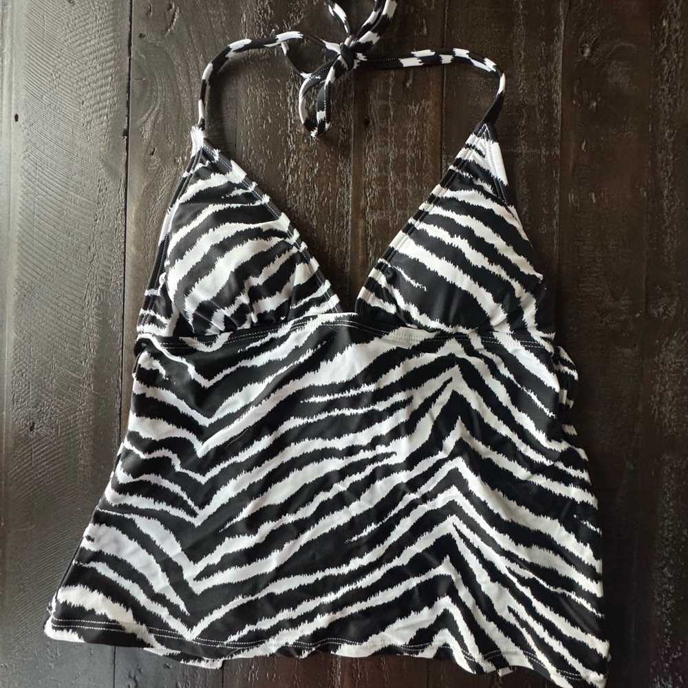 California Waves Black and White Tankini  Backless Bikini